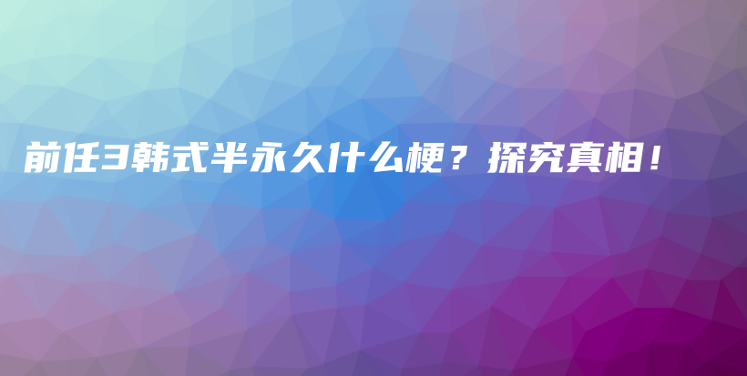 前任3韩式半永久什么梗？探究真相！插图