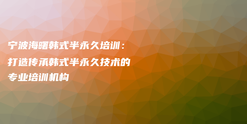 宁波海曙韩式半永久培训：打造传承韩式半永久技术的专业培训机构插图